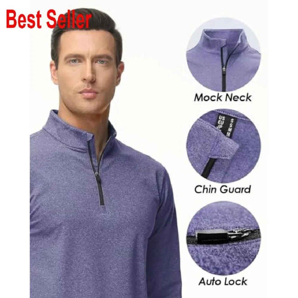 Men's Quarter Zip Pullover Fleece Lined Golf Shirt Premium Activewear Classic